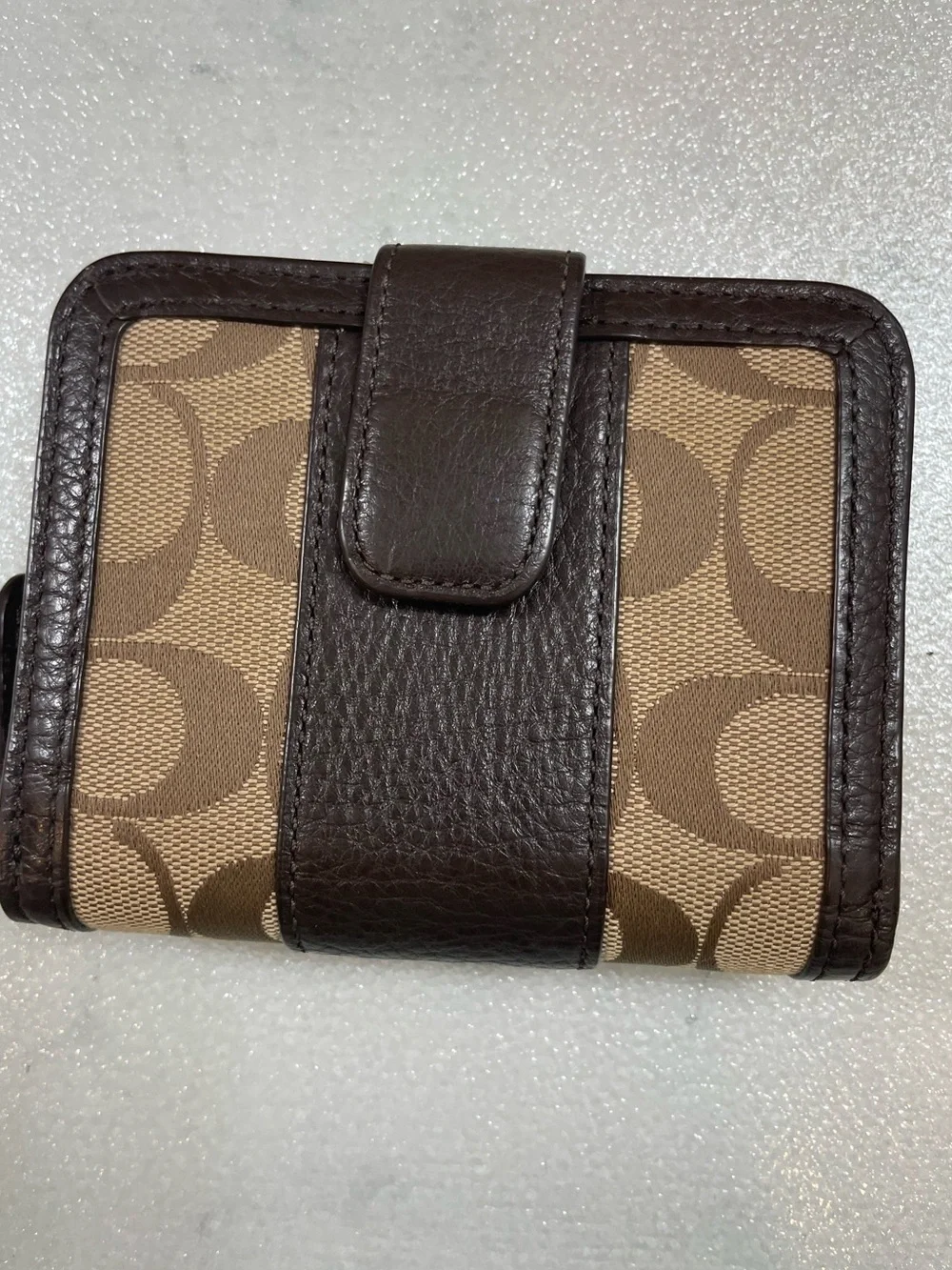 Coach Signature Brown Canvas Leather Zip Around Wallet ID